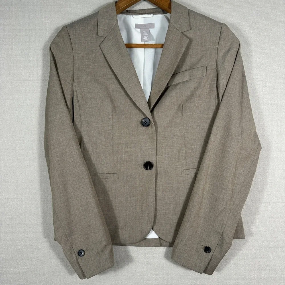 H&M Blazer Jacket Womens XS Taupe Brown Two Button Tailored Professional